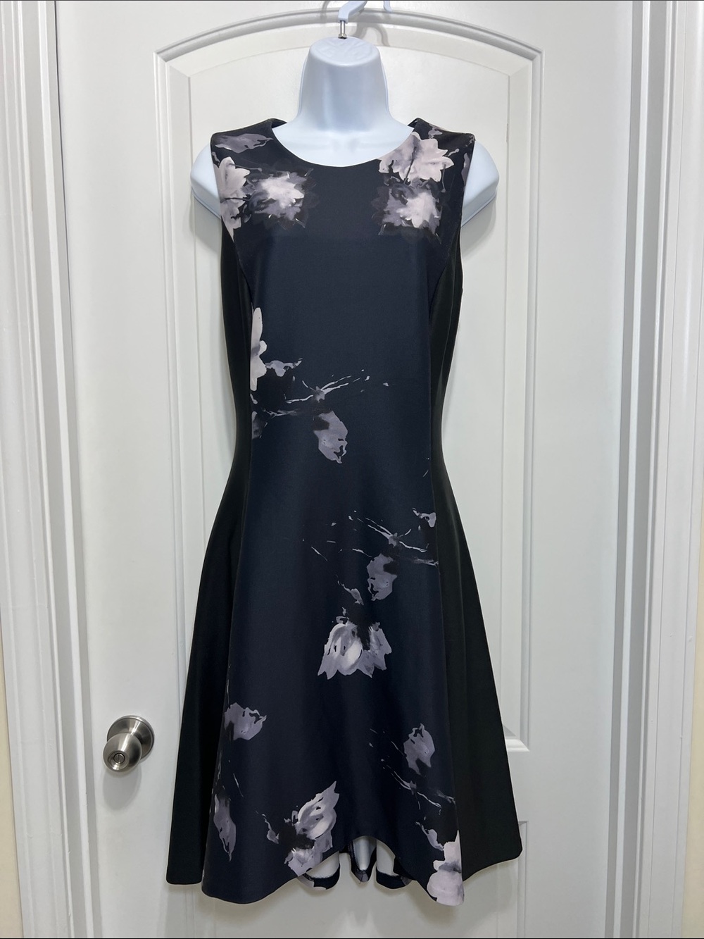 DKNY Black Mini Dress with Pale Floral Print